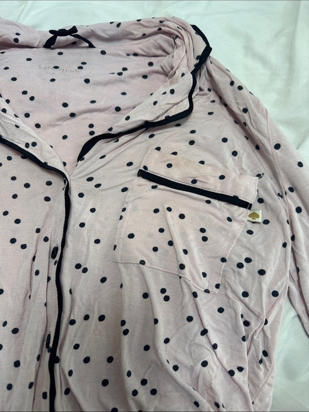 kate spade Pink Polka Dot Pajama Set with Black Trim - Picture 2 of 2